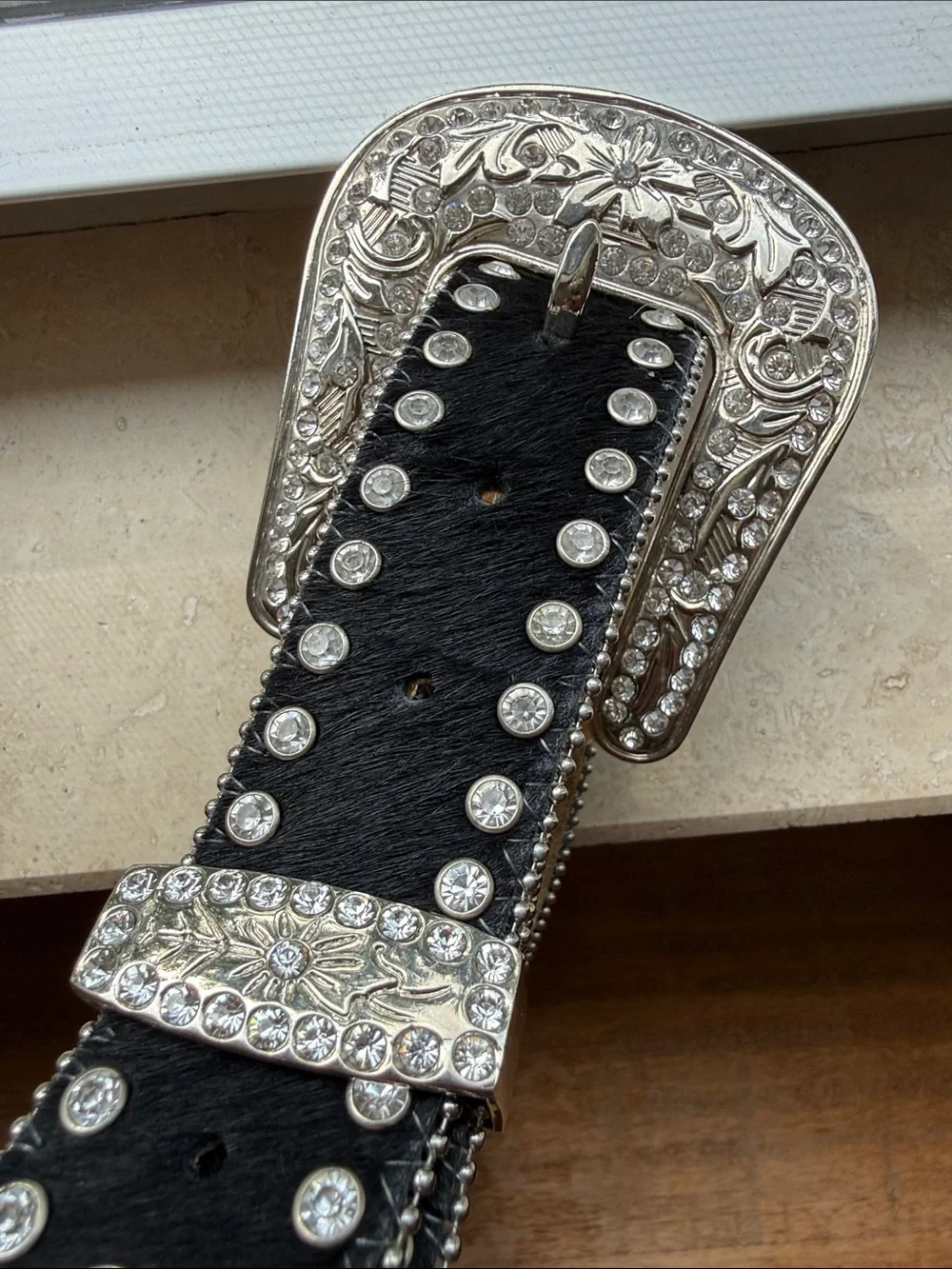 Studded Black Western Belt with Silver Buckle